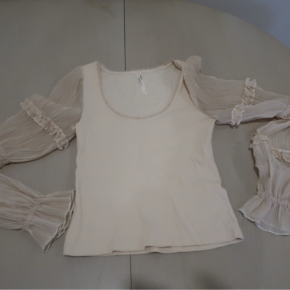 Elegant Cream Women's Top with Sheer Sleeves